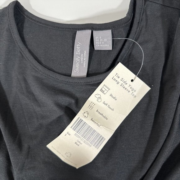 NWT $68 Sweaty Betty [ Small 4-6 ] Long-Sleeve Side-Tie‎ Yoga Top in Black - Picture 4 of 13
